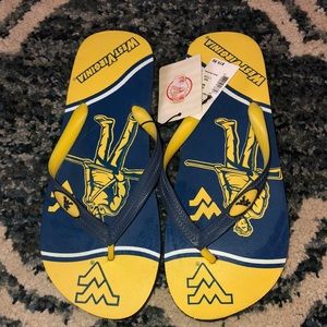 New NCAA WVU Blue and Yellow Flip-Flops